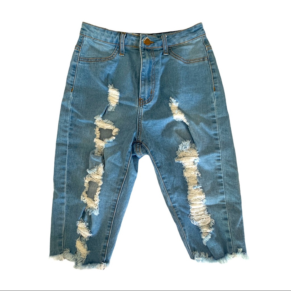 Fashion Nova ripped jean Capri shorts